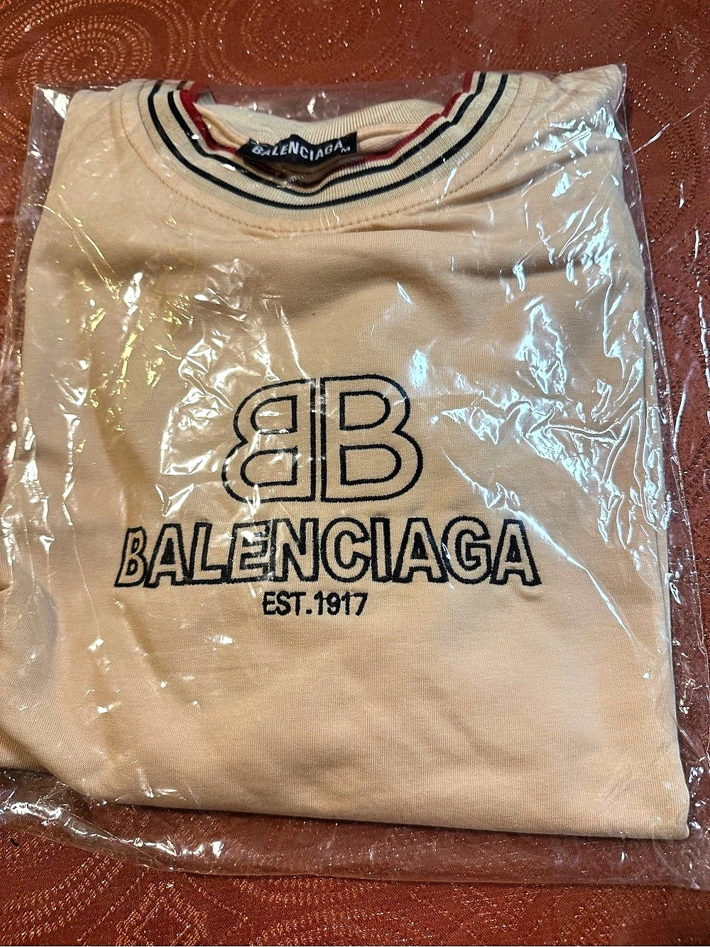 Balenciaga Est. 1917 College Logo Print Crewneck Sweater Beige - Picture 1 of 2
